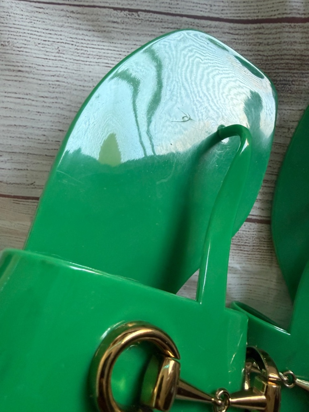 Jeffrey Campbell Green Jelly Horsebit Slide Sandals with Gold Hardware - Picture 3 of 6